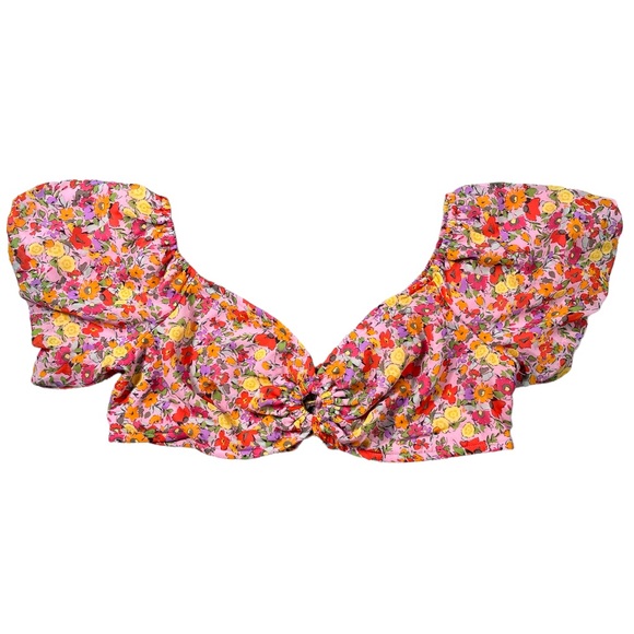 Wild Fable size Xxl Colorful Floral Puff Sleeve Sweetheart Neck Tiny Top NWT - Picture 4 of 11